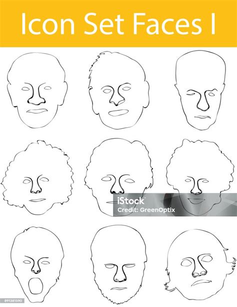 Drawn Doodle Lined Icon Set Faces I Stock Illustration Download Image