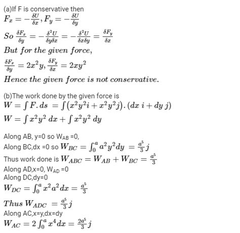 10 A Force F Xyi Xy2j N Acts On A Particle Which Moves In The Xy Plane A 1m Find