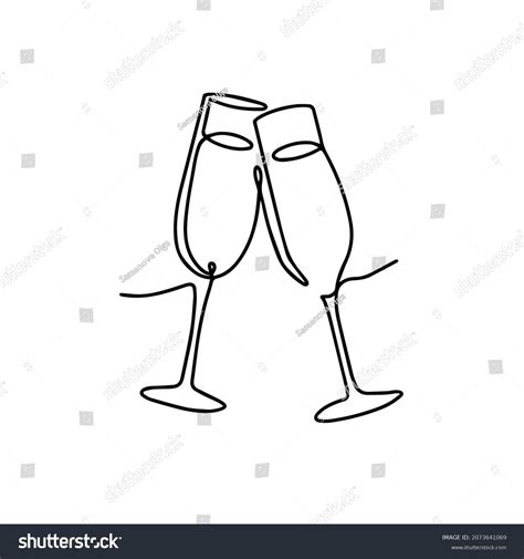 One Line Champagne Glasses Continuous Linear Stock Vector Royalty Free 2073641069 Shutterstock