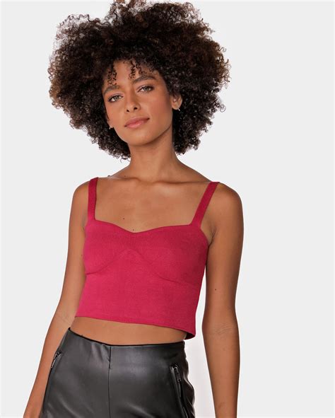 Riachuelo Blusa Cropped Feminina Lisa Em Tric Rosa Ak By Riachuelo