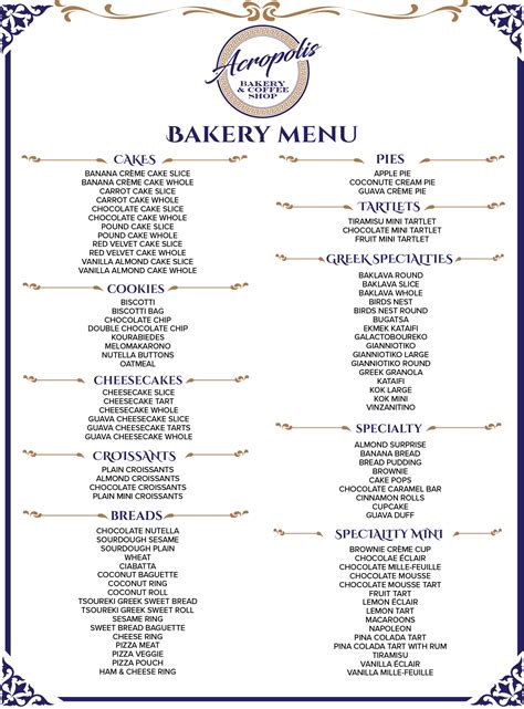 Bakery Menu – Acropolis Cafe Bahamas