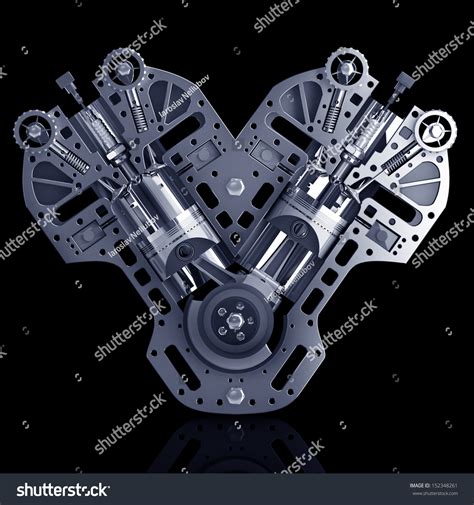 V8 Car Engine Concept Of Modern Car Engine Isolated On Black