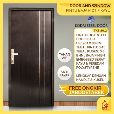 Jual PINTU BAJA STEEL DOOR KODAI 204 X 80 TXS02 SERAT KAYU KUSEN