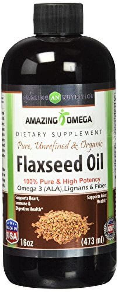 Amazing Omega Flaxseed Oil Dietary Supplement 16 Fl Oz Excellent Source Of Omega 3s Supports