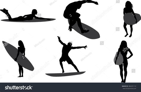 Set Of Surfer Silhouette Stock Vector 384291112 Shutterstock