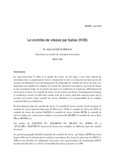 Pdf Le Contrôle De Vitesse Par Balises Kvb