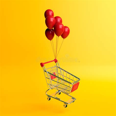 Flying Shopping Cart With T On A Blue Background Stock Illustration