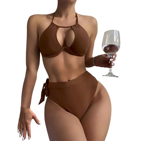 Women S Pieces Bikini Set Halter Top High Waist Swimsuit Swimwear