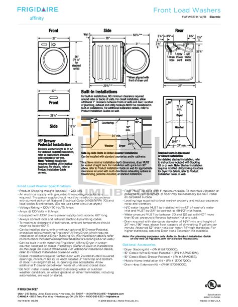 Pdf Manual For Frigidaire Washer Affinity Fafw3511k