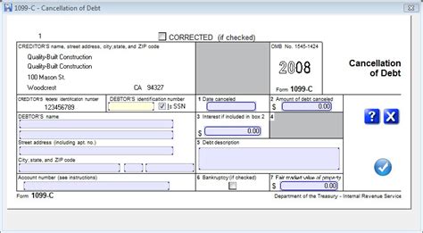 Entering And Editing Data Form 1099 C