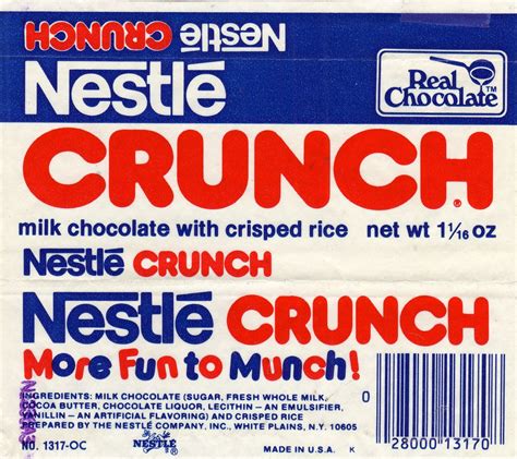 Nestle Crunch Candy Bar Wrapper Late 1970s Crunch Candy Bar Nestle Crunch Crunch