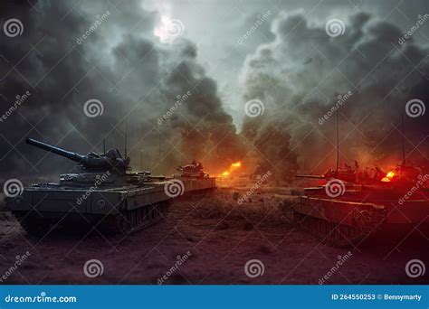 War Tanks And Infantry Army In Battlefield Royalty Free Stock