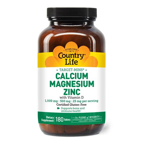 Country Life Target Mins Calcium Magnesium Zinc With Vitamin D 180 Tablets Vitacost