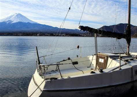 Winter Landscape With Mount Fuji Forest And Lake Stock Photo Image