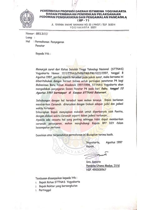 Surat Dari Kepala Bp Pemerintah Provinsi Daerah Istimewa Yogyakarta