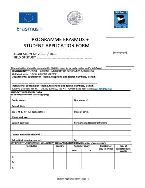 Application Form Erasmus Fill Online Printable Fillable Blank