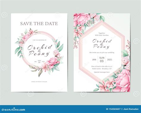 Plantilla Linda De La Invitaci n De La Boda Tarjetas De Las Peonías Y