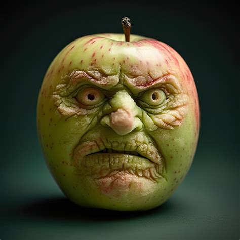 Una Manzana Verde Con Cara De Personaje Enfadado Foto Premium