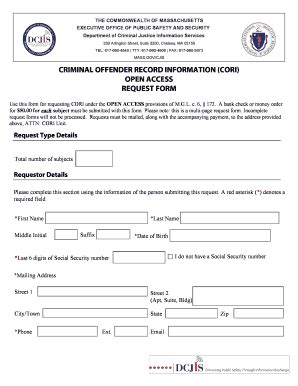 Massachusetts Cori Request Form Fill And Sign Printable Template Online