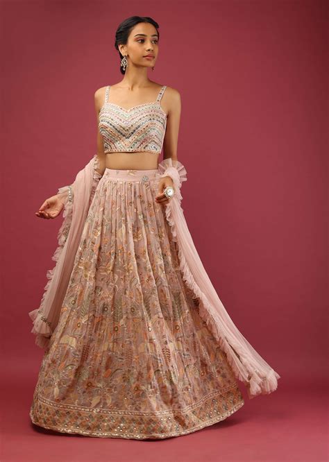 Buy Onion Pink Lehenga In Georgette With Multi Colored Resham And