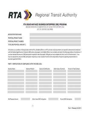 Fillable Online Rta Disadvantaged Business Enterprise Dbe Program Fax