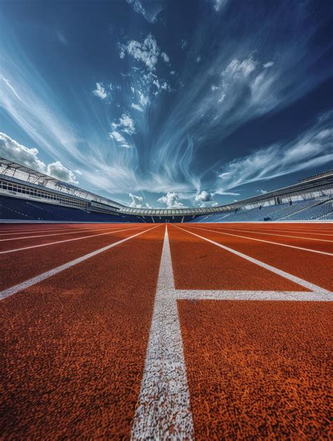 Olympic Running Track Red Surface With White Stripes 46838497 Stock