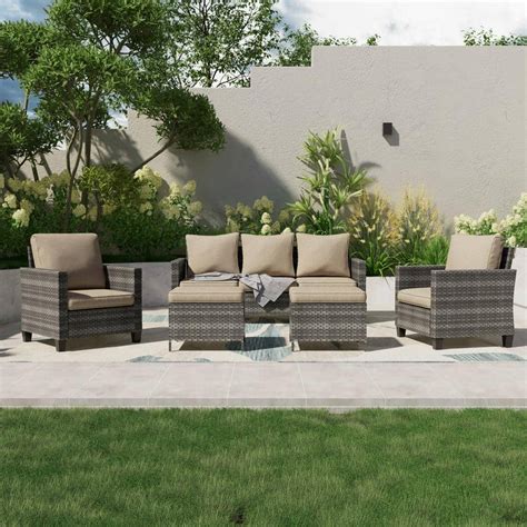 JOYESERY 5-Piece Outdoor Patio Sets, Patio Sectional Furniture Gray PE ...