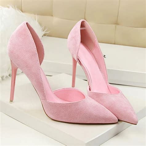 Buy 2018 Women Fashion 10cm High Heels Pumps Female Sexy Pointed Toe Pink Heels