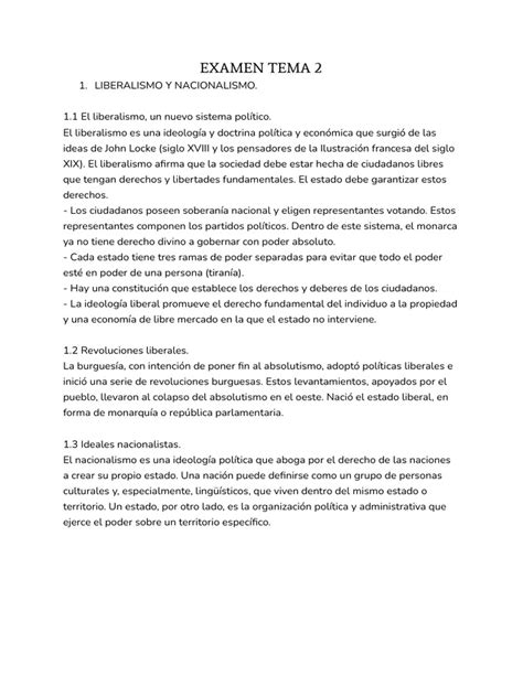 Historia Tema 2 Liberalismo Y Nacionalismo 4 Eso Pdf Napoleón Primer Imperio Francés