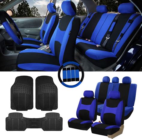 Fh Group Light And Breezy Cloth Full Set Car Seat Covers Blueblack Combo Set