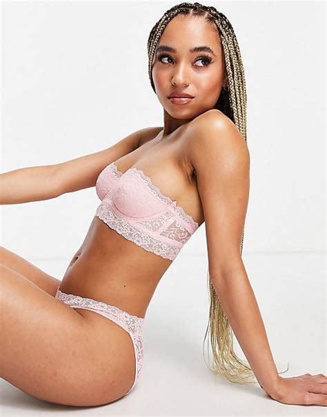 Asos Design Molly Trägerloser Bh Und Tanga Aus Spitze In Rosa Asos