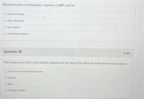Solved Bioluminescence in bathypelagic organisms is NOT used | Chegg.com