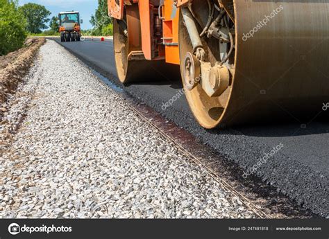 Roller Compacts Asphalt Road Construction Road Compaction Pavement Road