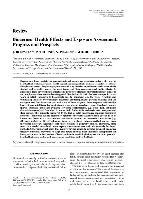 (PDF) Bioaerosol Health Effects and Exposure Assessment: Progress and Prospects