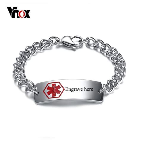 Vnox Mm Free Engraving Medical Alert Id Bracelets For Men Stainless