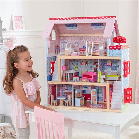 KidKraft 65054 Puppenhaus Chelsea aus Holz mit Möbeln und Zubehör