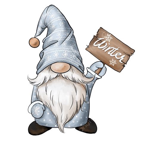 Winter Gnome Holding A Wooden Sign Illustration Winter Gnome