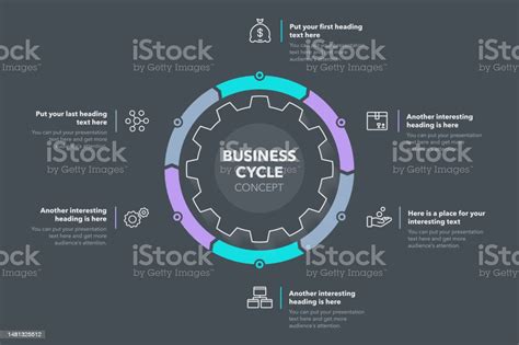 Business Cycle Template With Six Colorful Stages Dark Version Stok Vektör Sanatı And Akış