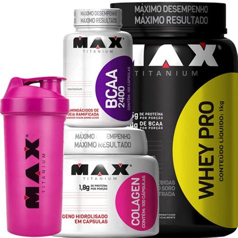 Combo Mulher Whey Pro Colageno Bcaa Max Titanium R Em