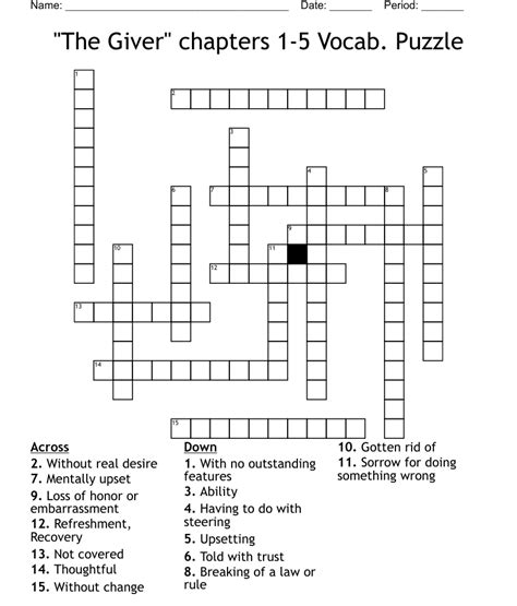 The Giver Vocabulary Crossword Puzzle WordMint