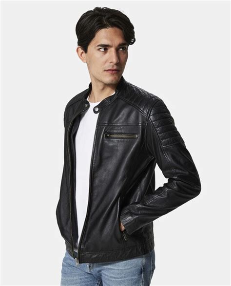 Cazadora Biker De Hombre Negra En Piel Selected Moda El Corte Ingl S