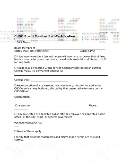 Chdo Board Member Self Certification Doc Template Pdffiller