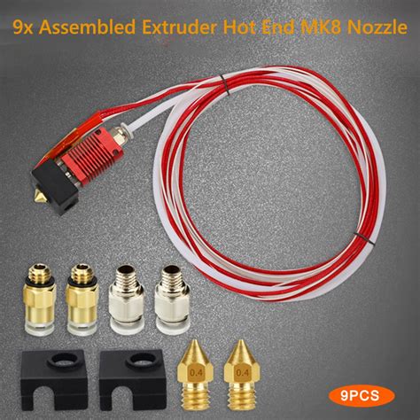 9pcs Assembled Extruder Hot End Kit For Creality Ender 3 V2 Ender 3pro 0 4mm Mk8 Brass Nozzle