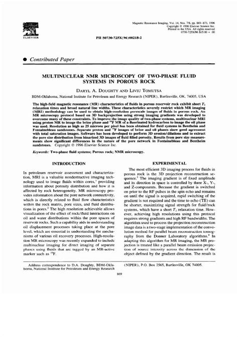 Pdf Multinuclear Nmr Microscopy Of Two Phase Fluid Systems In Porous