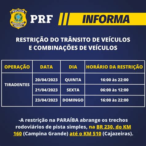 Prf Na Paraíba Inicia A Operação Tiradentes 2023 Na Madrugada Desta