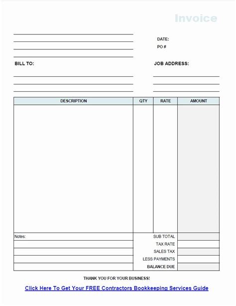 Contractor Invoice Template Excel Awesome Free Contractor Invoice Template Excel Invoice