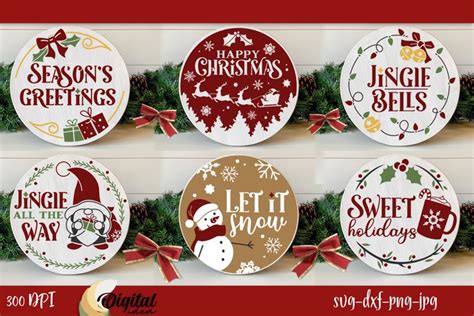 6 Round Sign Christmas Svg Christmas Door Sign Svg Bundle