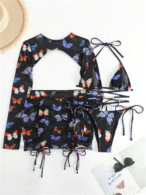 Shein Swim Y2glam Butterfly Print Halter Triangle Bikini Swimsuit With