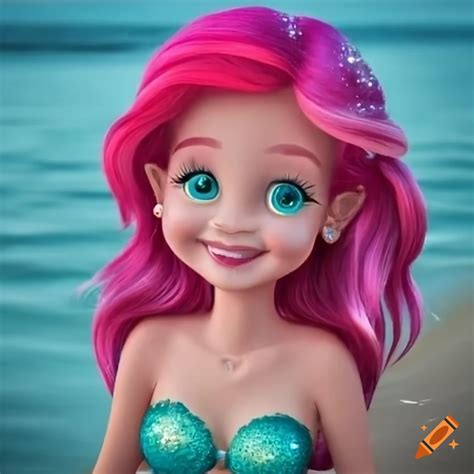 Smiling Mermaid With Colorful Hair On A Beach On Craiyon