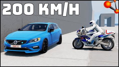 Motorbike Vs Volvo S60 200 Kmh Crash Test Beamng Drive Youtube